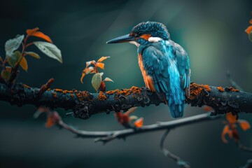 Aufkleber - A single bird is seen sitting comfortably on the top of a tree branch, with lush green leaves and perhaps some fruits or berries nearby