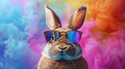 Poster - A happy rabbit wearing trendy sunglasses on a vibrant background