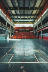 Aufkleber - A vacant indoor basketball court with polished floor and hoops