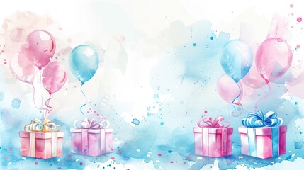 Wall Mural - Colorful gift boxes surrounded by balloons, perfect for birthday or celebration scenes