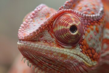 Poster - A close-up view of a chameleon's head, featuring its distinctive eyes and facial features