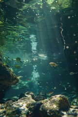 Poster - A school of fish swimming together in a large aquarium