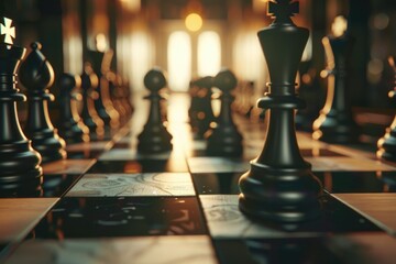 Aufkleber - A collection of chess pieces sitting on a traditional chess board, ready for play