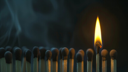 Wall Mural - A row of matches with one that is lit