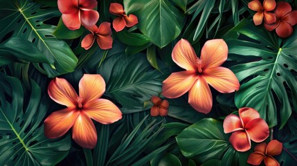 Aufkleber - A cluster of vibrant orange flowers surrounded by lush green leaves