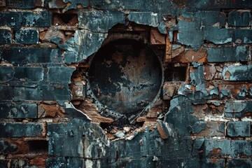 Poster - A brick wall with a hole cut out of it, possibly for installation or removal purposes