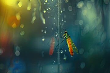 Aufkleber - A small insect found itself stuck in the rain, highlighting the struggles of adapting to unexpected weather