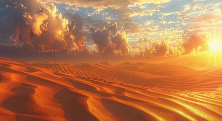 Wall Mural - Golden Sunset Over Desert Dunes at Twilight