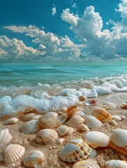 Wall Mural - Seashell On A Sandy Beach Under A Blue Sky