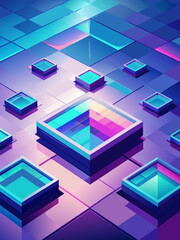 Wall Mural - Vibrant Neon Abstract Geometric Background with Glowing Cubes