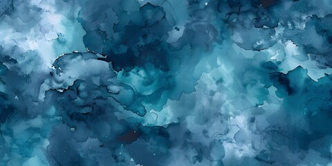 Wall Mural - abstract teal watercolor background with dark blue stormy clouds ai generative