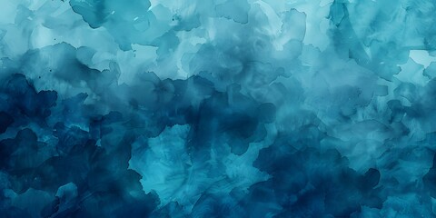 Wall Mural -  Abstract teal watercolor background with dark blue stormy clouds ai generative