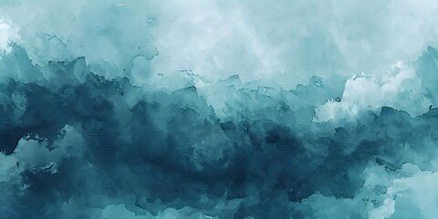 Wall Mural - abstract teal watercolor background with dark blue stormy clouds ai generative