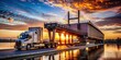 © mahat - Specialized hauler transporting oversize cargo on bridge at dawn