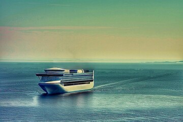 Poster - Cruise ship sailing on the sea on a sunny day with a blue sky.