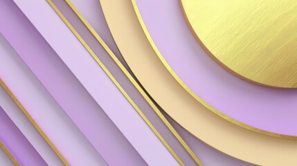 Wall Mural - An abstract background featuring smooth geometric shapes in purple and gold, creating a modern, minimalist, and elegant design with a dynamic and structured appearance.