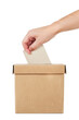 © thejokercze - Ballot box with hand holding a ballot paper voting isolated on transparent background