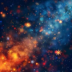 Wall Mural - blue and orange glowing snowflakes background