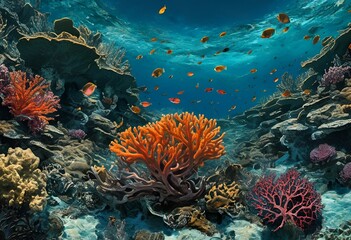 Wall Mural - underwater life under the ocean, looking up at the sky