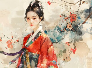 A beautiful Korean woman in traditional dress