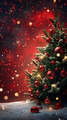 Poster - Christmas tree with red ornaments and lights