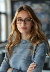 Wall Mural - portrait of a beautiful blonde woman in glasses