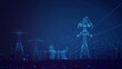 © Elchin Abilov - Low poly high voltage power line silhouette. Electricity supply industry pylons outlines on dark night blue sky. Innovation electrical technology banner template vector illustration