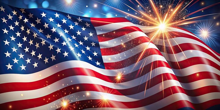 Realistic American flag background with patriotic celebration elements