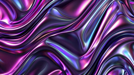 Iridescent chrome wavy gradient cloth fabric abstract background, ultraviolet holographic