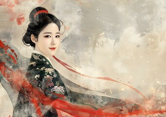 Canvas Print - Portrait of a young woman in traditional Chinese clothing