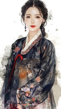 a beautiful korean girl in a hanbok dress