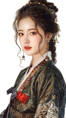Wall Mural - A beautiful illustration of a Korean woman in traditional dress