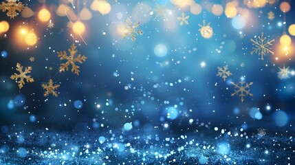 Wall Mural - blue and gold christmas background with snowflakes