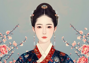 Wall Mural - Portrait of a young woman in traditional Chinese clothing