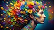 © sompong - Abstract of a human head surrounded by colorful petals representing a creative and imaginative mind