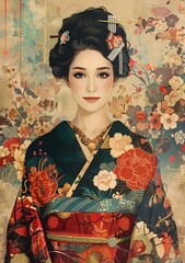 Wall Mural - A Japanese Geisha in a Kimono