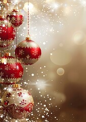 Wall Mural - red and gold christmas ornaments hanging from a string with a gold background