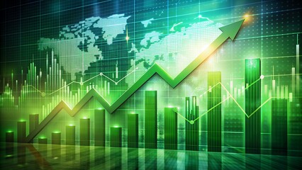 Abstract background depicting financial upturn, prosperity, profit, economic growth, boom, and economic success with a green stock market graph.