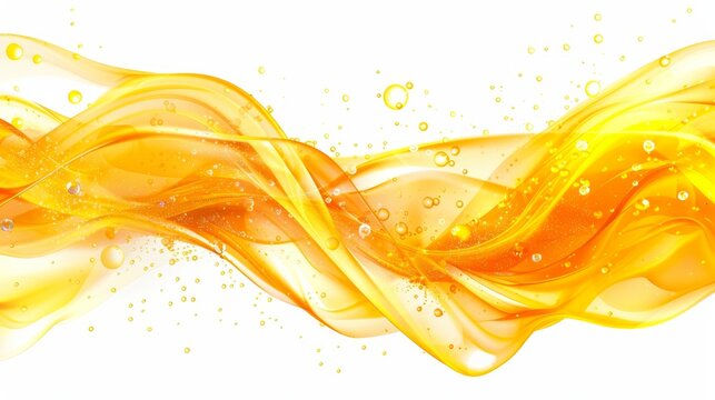 Yellow oil waves and bubbles on a white background.

