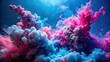 © sompong - Puffs of pink smoke in front of a blue background with bold color blobs and hyper-detailed resin effect