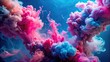 © sompong - Puffs of pink smoke in front of a blue background with bold color blobs and hyper-detailed resin effect