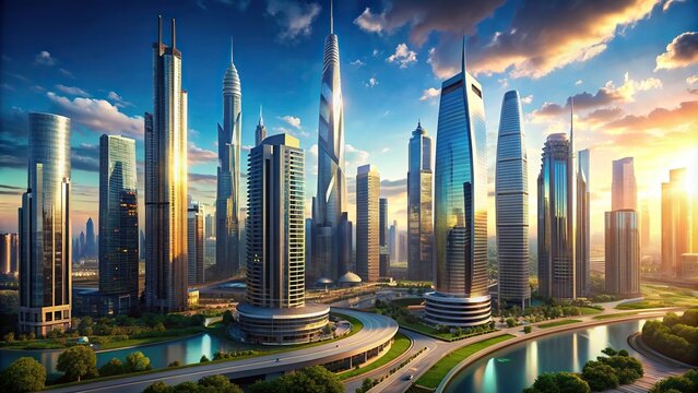 Futuristic urban cityscape with modern buildings and skyscrapers, future, city, urban, building, concept, cityscape, futuristic, modern, architecture, skyline, technology, innovation