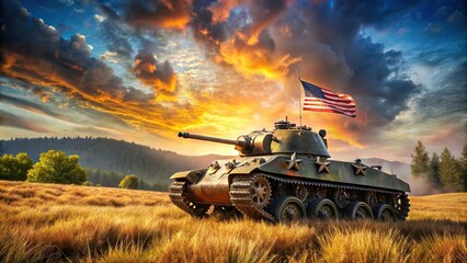 Tank on battlefield during World War with Veterans Day background, tank, battlefield, Veterans Day, World War, military, warfare, armored vehicle, historic, conflict, battle, weapon
