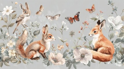 delicate and whimsical forest scene with animals wallpaper