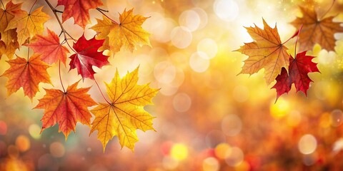 Autumn-themed web banner featuring red and yellow maple leaves with soft focus light and bokeh background