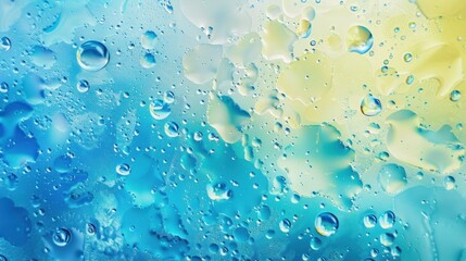 A blue and yellow background with many small drops of water