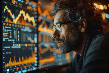 Poster - financial analyst analyzing economic data and trends, trying to forecast market behavior. concept of
