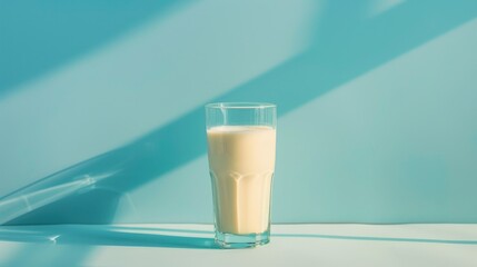 Wall Mural - A Glass of fresh white milk drink on the blue background