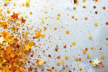 Wall Mural - Anniversary Stars. Luxury Yellow Glittering Stars and Sparkles on Bright Background