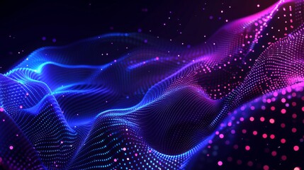 Poster - music waves. abstract background with interspersed dots and lines in 3d.